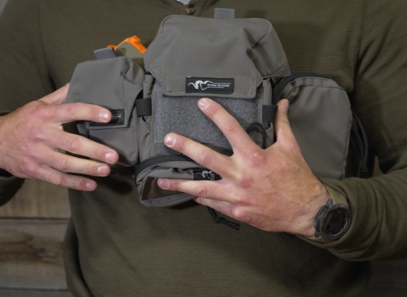Front side of the Guardian Chest Plate with a Stone Glacier Bino Pack